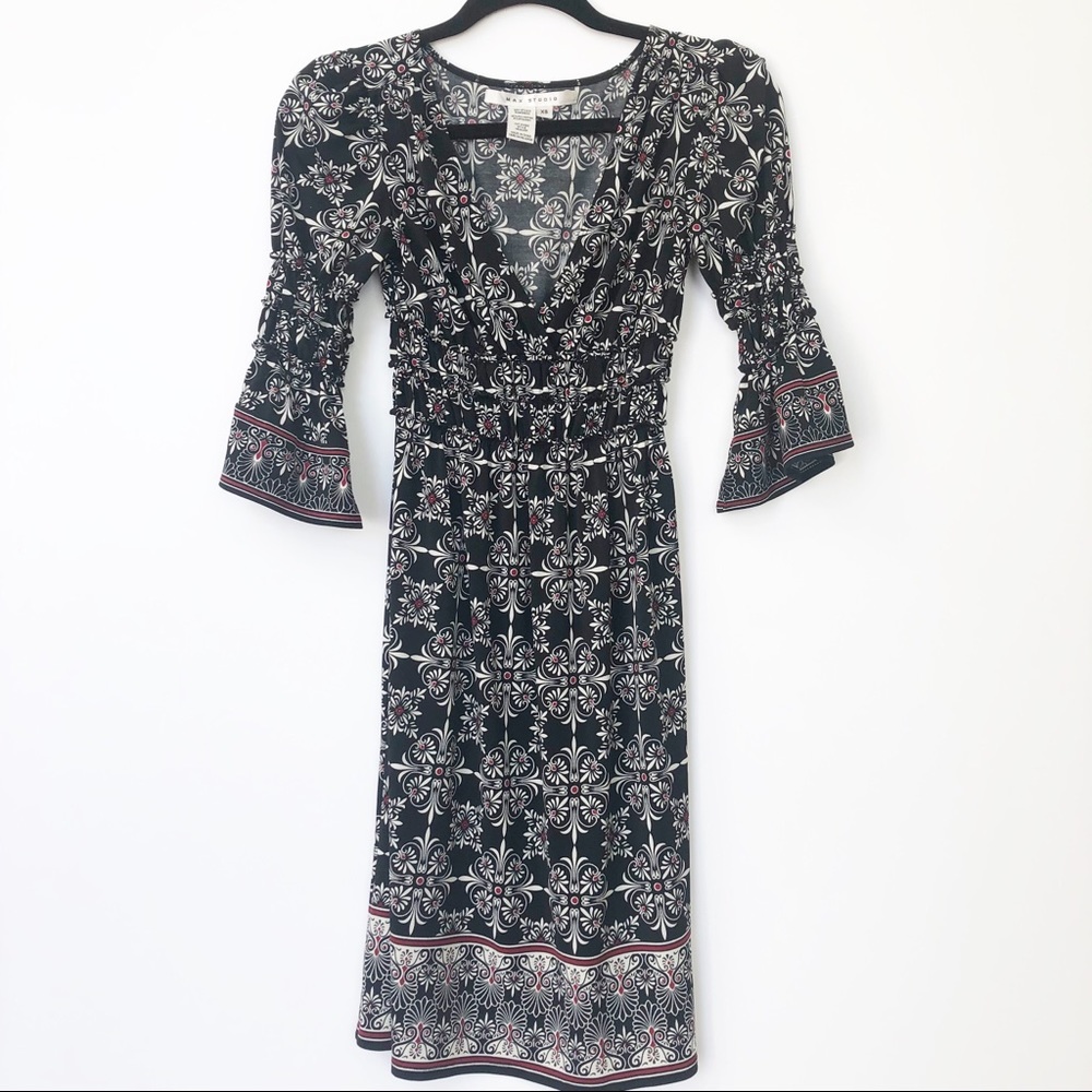 Max Studio 3/4 Bell Sleeve V Neck Dress Size XS